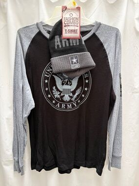 U.S. Army Two-Tone Raglan Tee with Beanie - Black & Gray